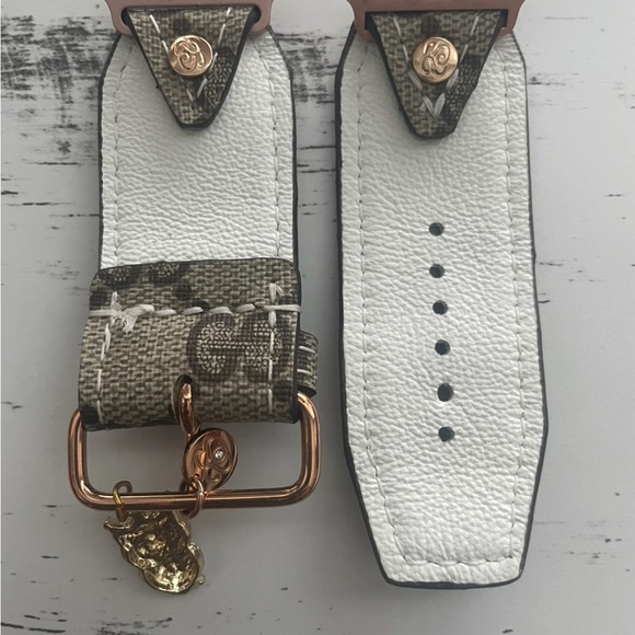 Upcycled White Blooms GG Brown and Green Floral Watch with Owl Charm - Picture 2 of 2